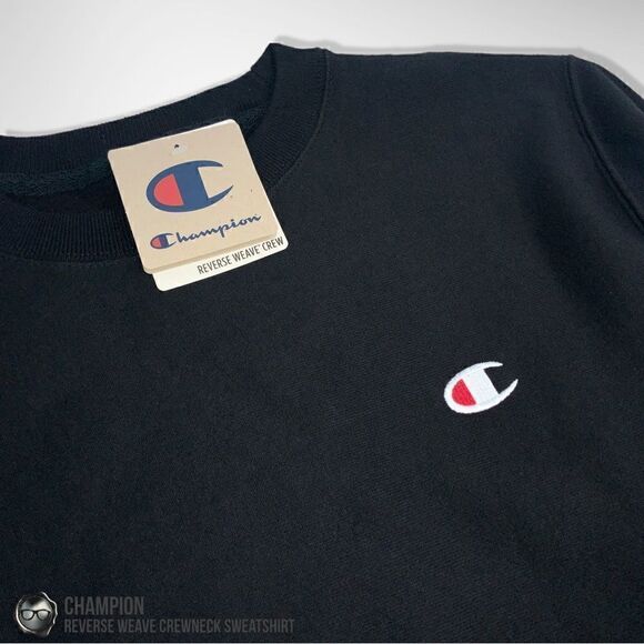 CHAMPION  REVERSE WEAVE CREWNECK C LOGO  SWEATSHIRT HEAVYWEIGHT BLACK UNISEX - Picture 4 of 15